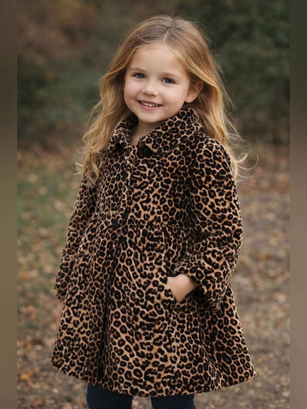 Fleur de Champs Coat Girls M 6/7  Leopard Velour 2 Button Retro Y2K Jacket